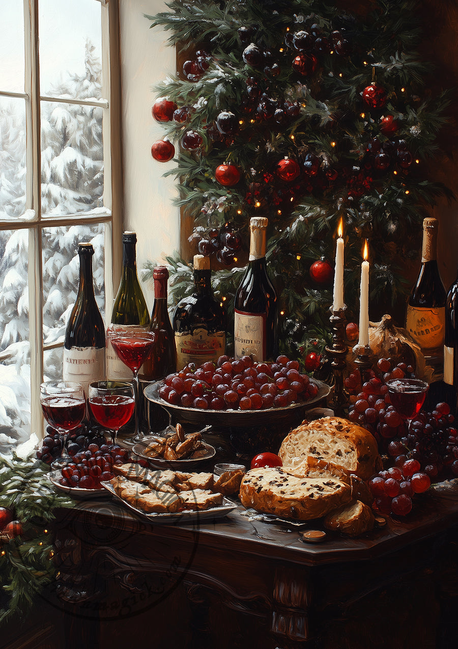 Winter Delicacies – Victorian Christmas Food – Festive Still Life Wall Art Print