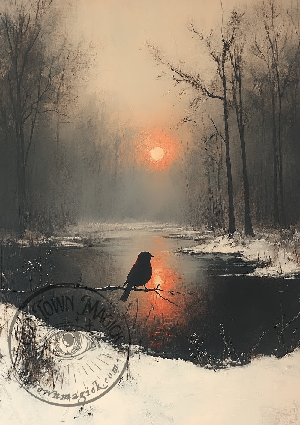 Winter Morning Robin – Snow Garden Bird – Winter Wildlife Wall Art Print