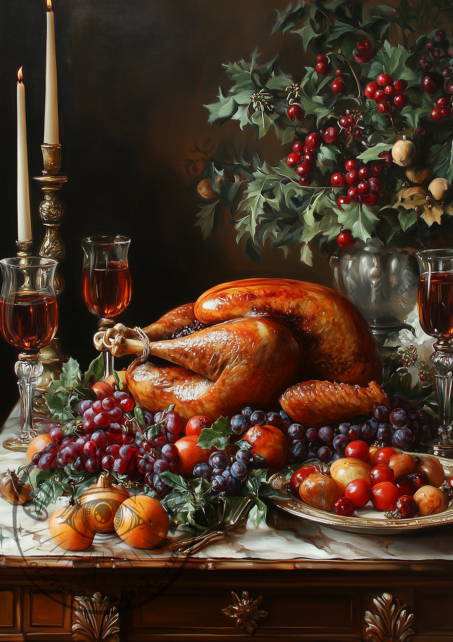 Winter Roast – Christmas Dinner Still Life – Festive Kitchen Wall Art Print