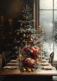 Winter Table – Christmas Dining Still Life – Festive Interior Wall Art Print