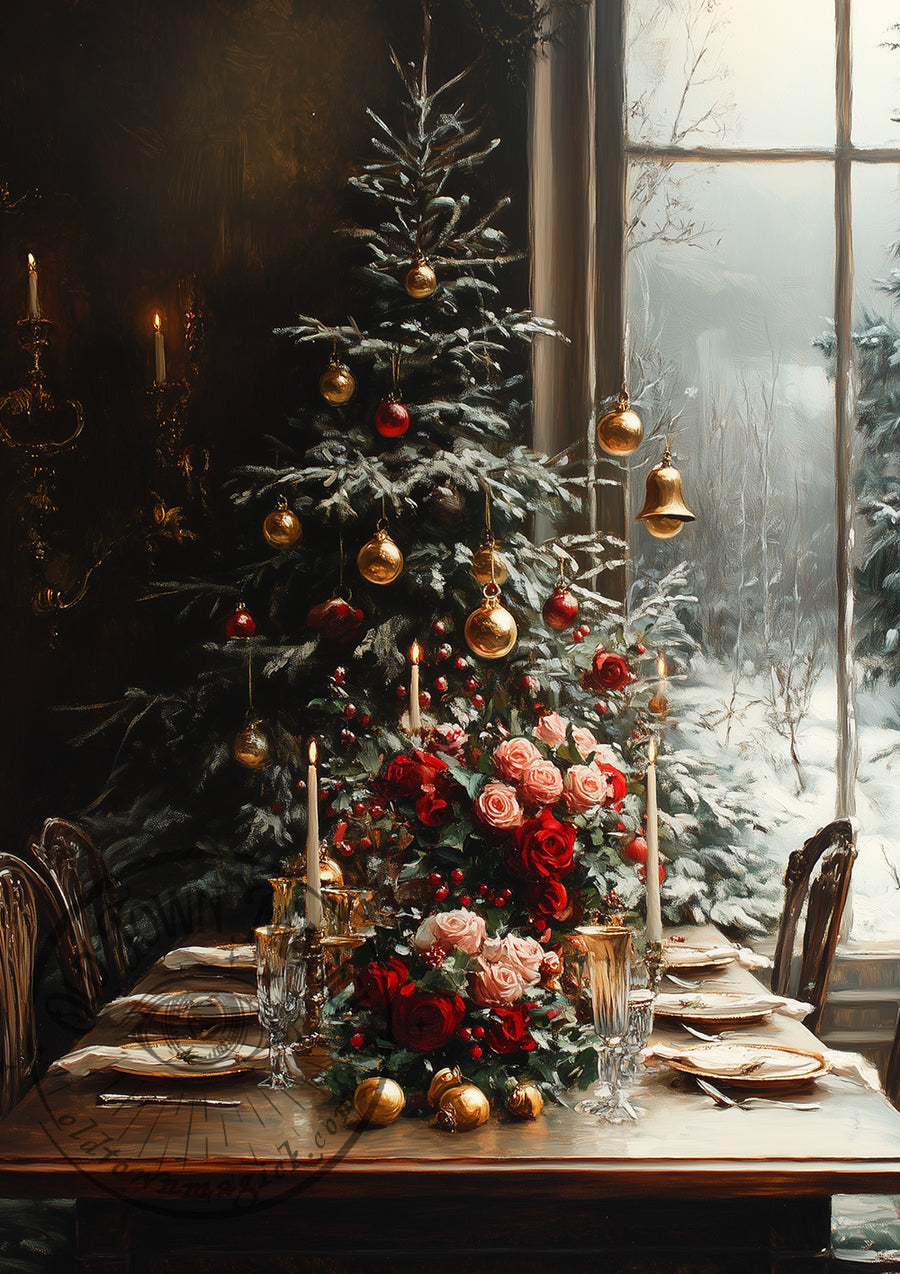 Winter Table – Christmas Dining Still Life – Festive Interior Wall Art Print