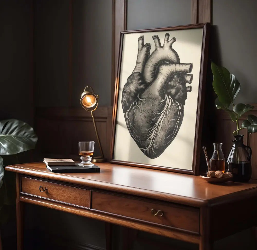 Anatomical Sepia Human Heart Wall Art Print