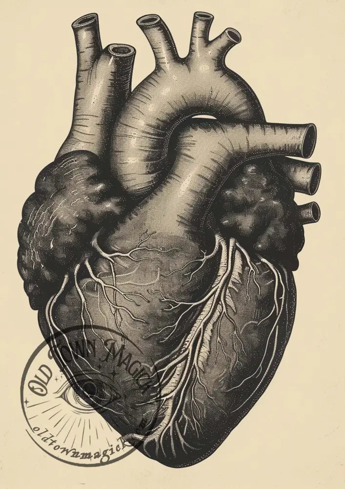 Anatomical Sepia Human Heart – Vintage Medical Illustration – Dark Academia Wall Art Print