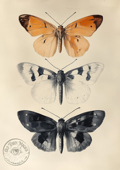 Autumnal Butterfly Trio – Vintage Entomology Illustration – Dark Academia Wall Art Print