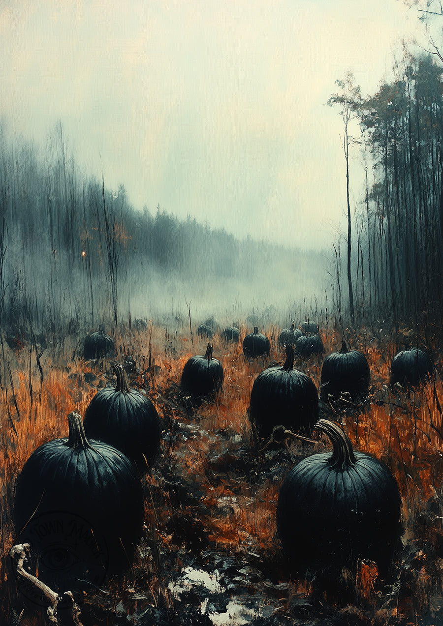 Pumpkin Field – Autumn Harvest Landscape – Gothic Fall Wall Art Print