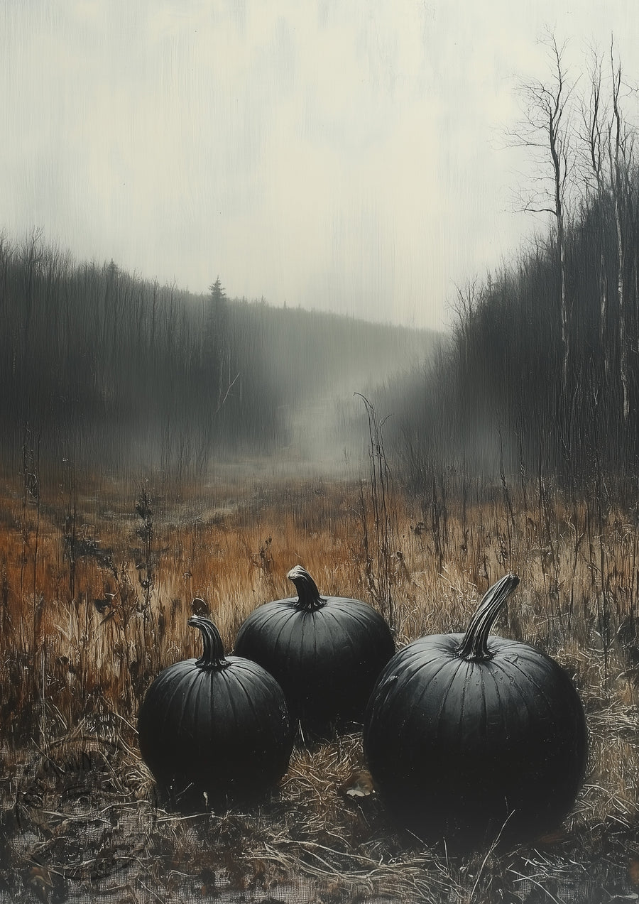 Pumpkin Trio – Autumn Harvest Still Life – Gothic Halloween Wall Art Print
