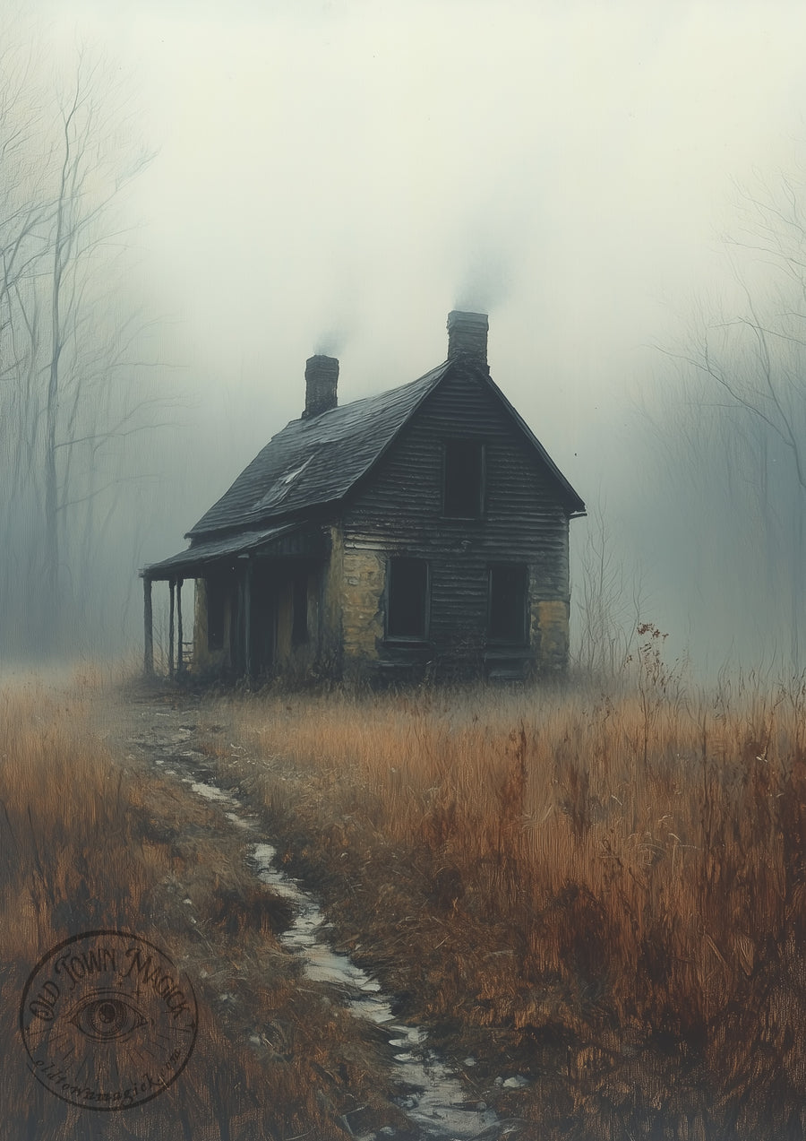 Abandoned Cottage – Haunted Rural Landscape – Gothic Cottagecore Wall Art Print