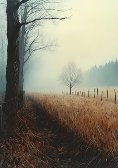Autumn Field Walk – Atmospheric Countryside Landscape – Dark Academia Wall Art Print