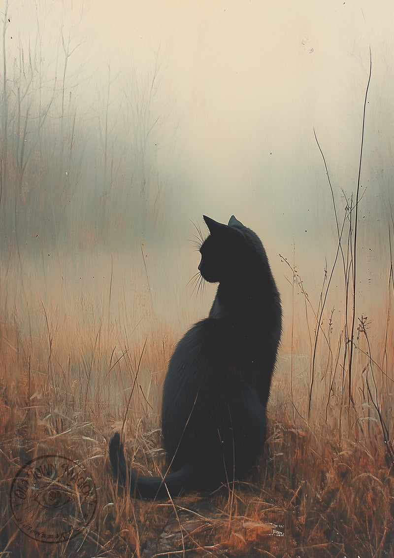 Mouse Hunting Cat – Vintage Animal Illustration – Dark Academia Wall Art Print - Old Town Magick