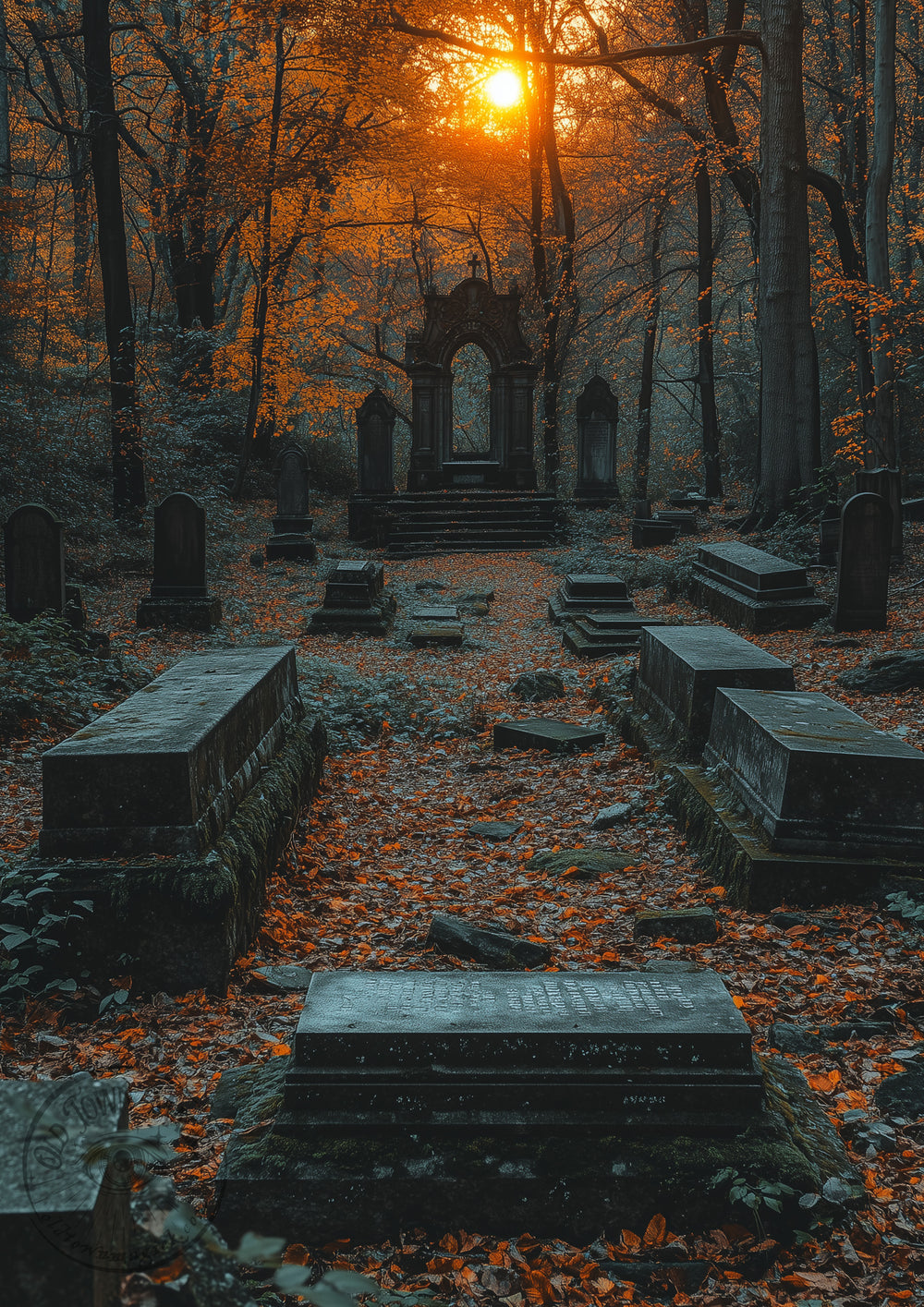 Sundown Gravestones – Gothic Cemetery Landscape – Dark Academia Wall Art Print - Old Town Magick
