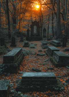 Sundown Gravestones – Gothic Cemetery Landscape – Dark Academia Wall Art Print